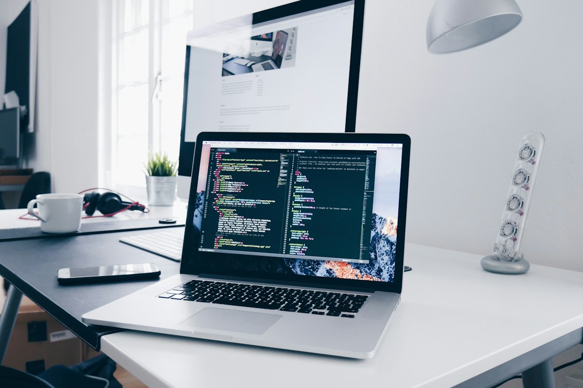 A development workstation with code on screen